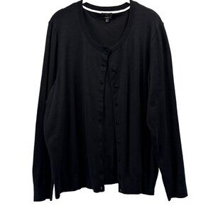 Talbots Women Sweater Cardigan Plus Size 3X Solid Black Long Sleeve Cotton Blend
